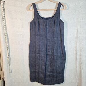 Talbots Denim Sheath Dress W 10 Blue 100% Linen Sleeveless Midi Classic Western